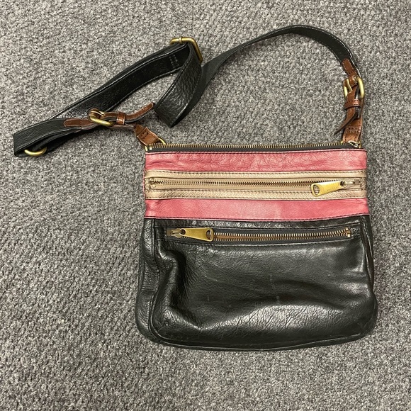 Fossil Explorer Two-Tone Leather Crossbody Bag Red Black Vintage Y2K Soft - Picture 4 of 11